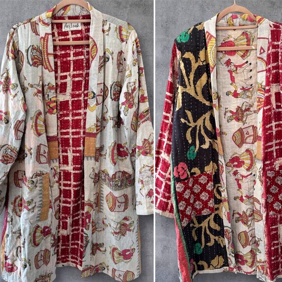 KANTHA REVERSIBLE KNEE LENGTH JACKET - Picture 1 of 5